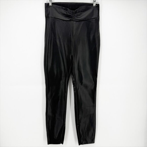 zara faux leather pants 7102 / 228 / 800 gathered waist detail black M - Picture 2 of 9